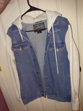 Brooklyn Cloth Blue Denim Jacket with White Hoodie Sleeves